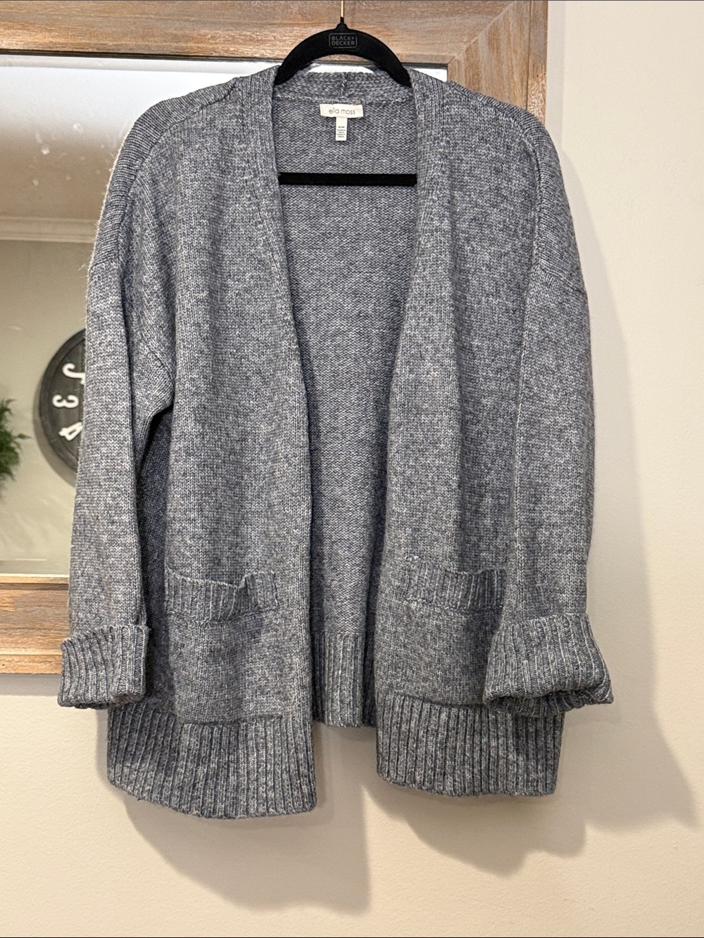 Ella Moss Open-Front Gray Knit Cardigan